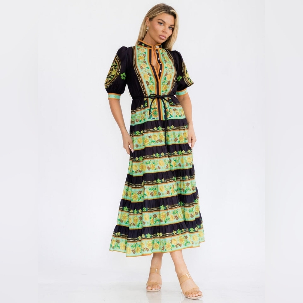 Vintage Puff Sleeve Floral Maxi Dress